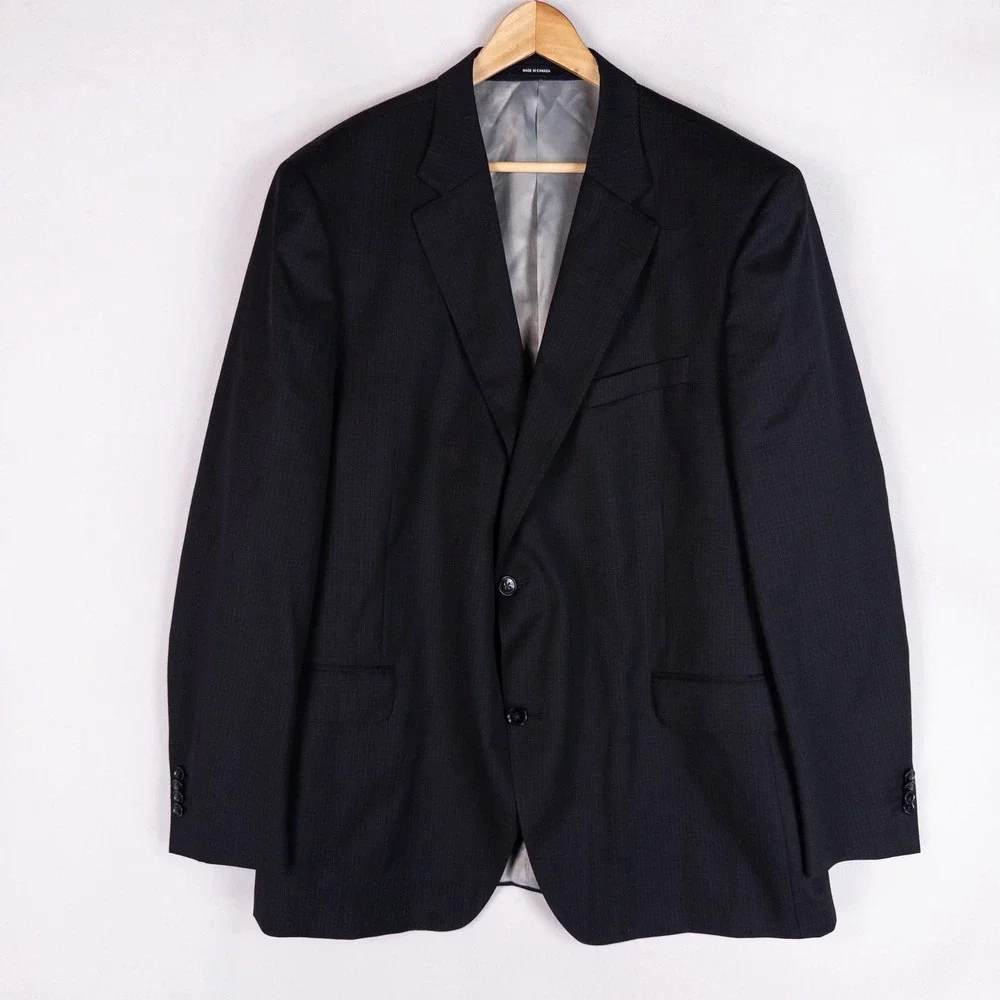 Rubin Luxury Mens Blazer 50T Black Pure Virgin Wool 2 Button Sport Coat Jacket